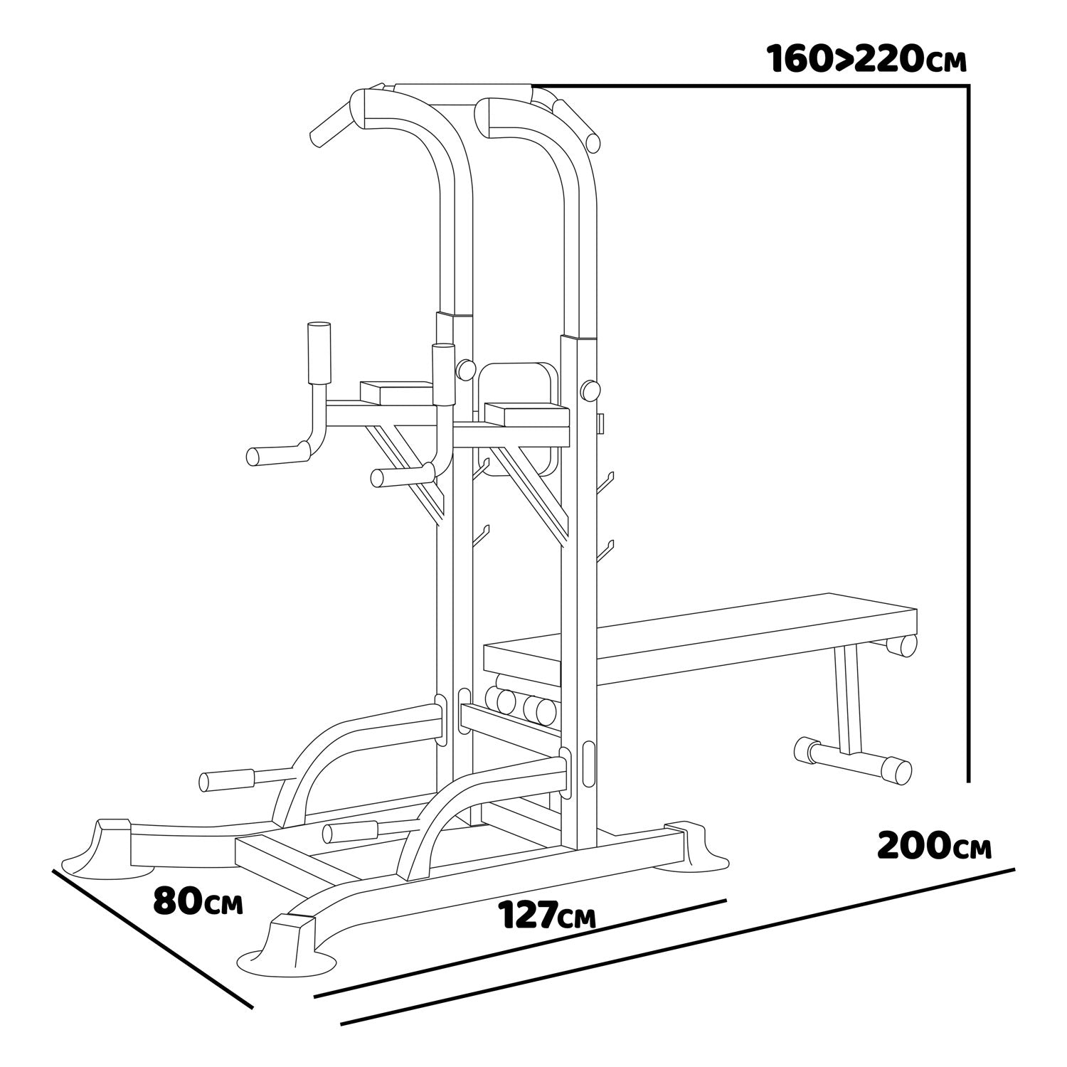 Stazione Fitness Multifunzione Power Tower chin-up dip station dotata di barra regolabile panca per trazioni,flessioni e addominali