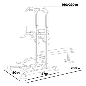 Stazione Fitness Multifunzione Power Tower chin-up dip station dotata di barra regolabile panca per trazioni,flessioni e addominali