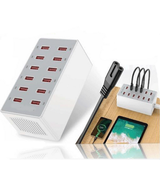 Trade Shop - Stazione Di Ricarica Usb Dock Con 12 Porte Usb 60w Multifunzione Presa Q-cd12p -
