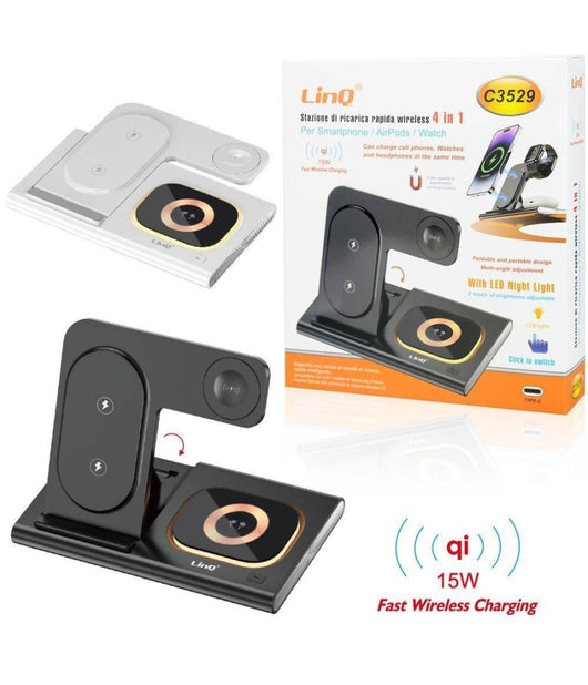 Stazione Di Ricarica Wireless Veloce 4in1 15w Per Smartphone Iphone Watch C3529         