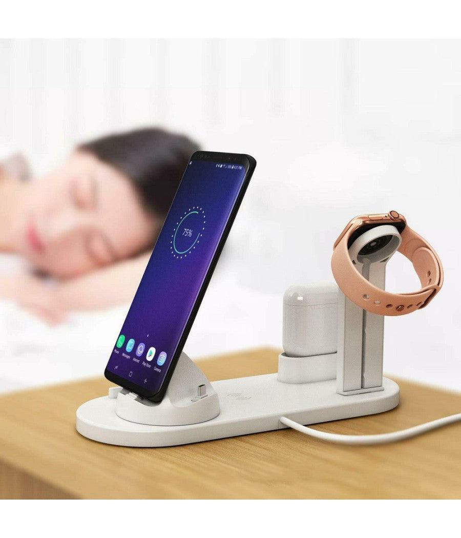 Stazione Ricarica Wireless 4 In 1 Qi Air Pods Iphone Compatibile Micro Usb Type C         