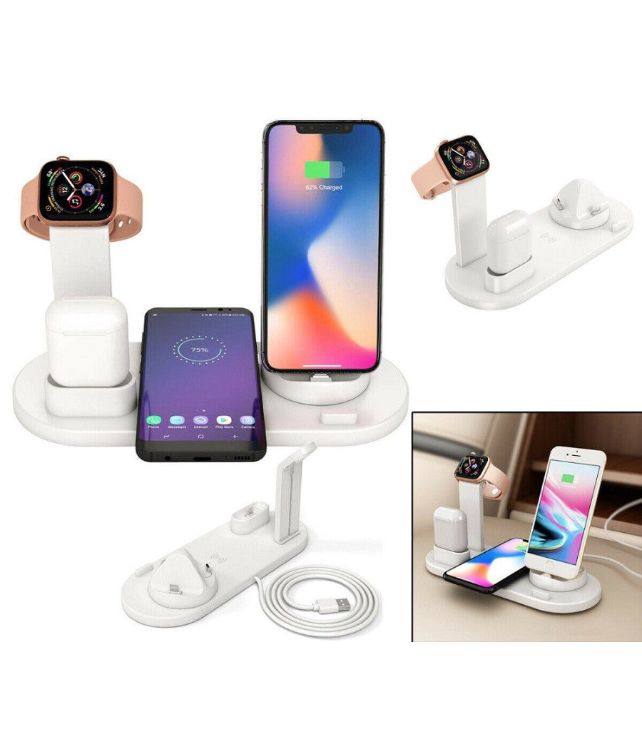 Stazione Ricarica Wireless 4 In 1 Qi Air Pods Iphone Compatibile Micro Usb Type C         