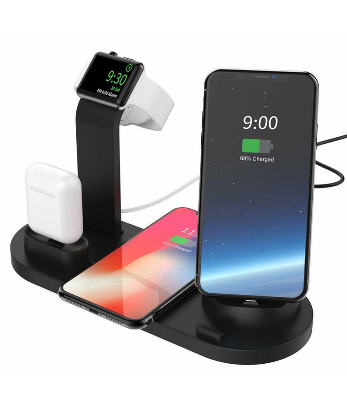 Stazione Ricarica Wireless 4 In 1 Qi Air Pods Iphone Compatibile Micro Usb Type C         