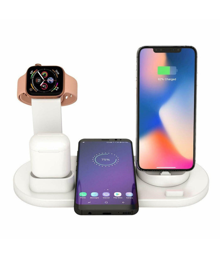Stazione Ricarica Wireless 4 In 1 Qi Air Pods Iphone Compatibile Micro Usb Type C         