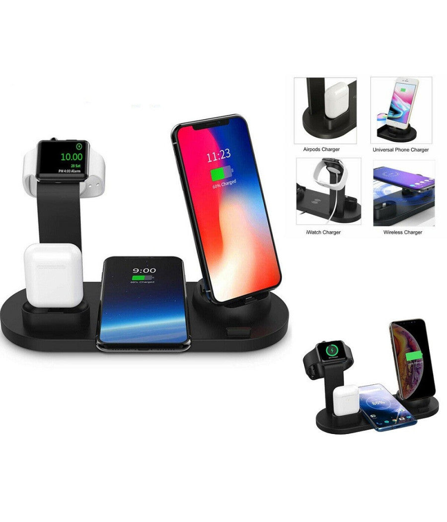 Stazione Ricarica Wireless 4 In 1 Qi Air Pods Iphone Compatibile Micro Usb Type C         