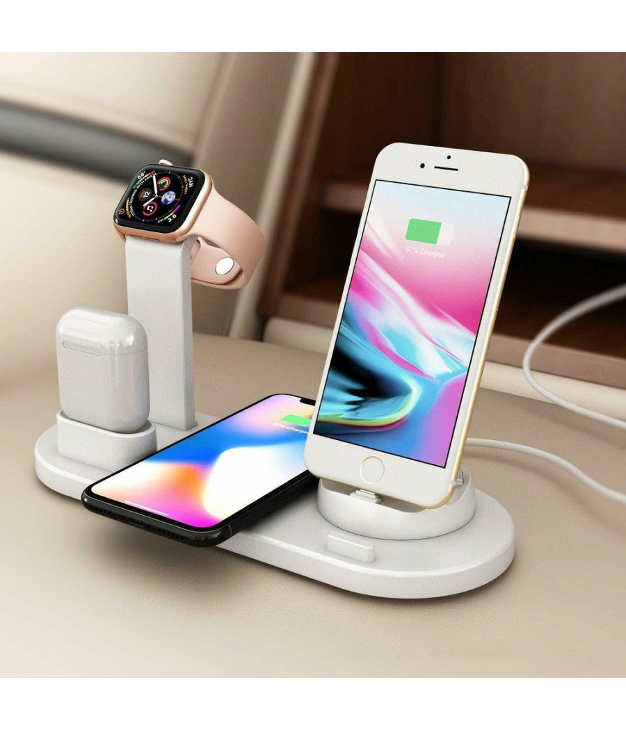 Stazione Ricarica Wireless 4 In 1 Qi Air Pods Iphone Compatibile Micro Usb Type C         