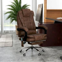 Poltrona da Ufficio Massaggiante con Riscaldamento, Reclinazione e Altezza Regolabile, Marrone