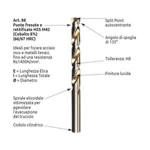 Stella bianca 6,50mm punta elicoidale hss cobalto 8% din 338
