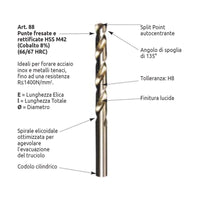 Stella bianca 8,50mm punta elicoidale hss cobalto 8% din 338