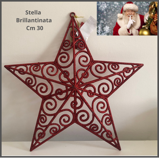 Stella natalizia rossa 30 cm addobbi per albero di natale decorazioni vintage ghirlanda decorare fuoriporta fuori porta glitterato