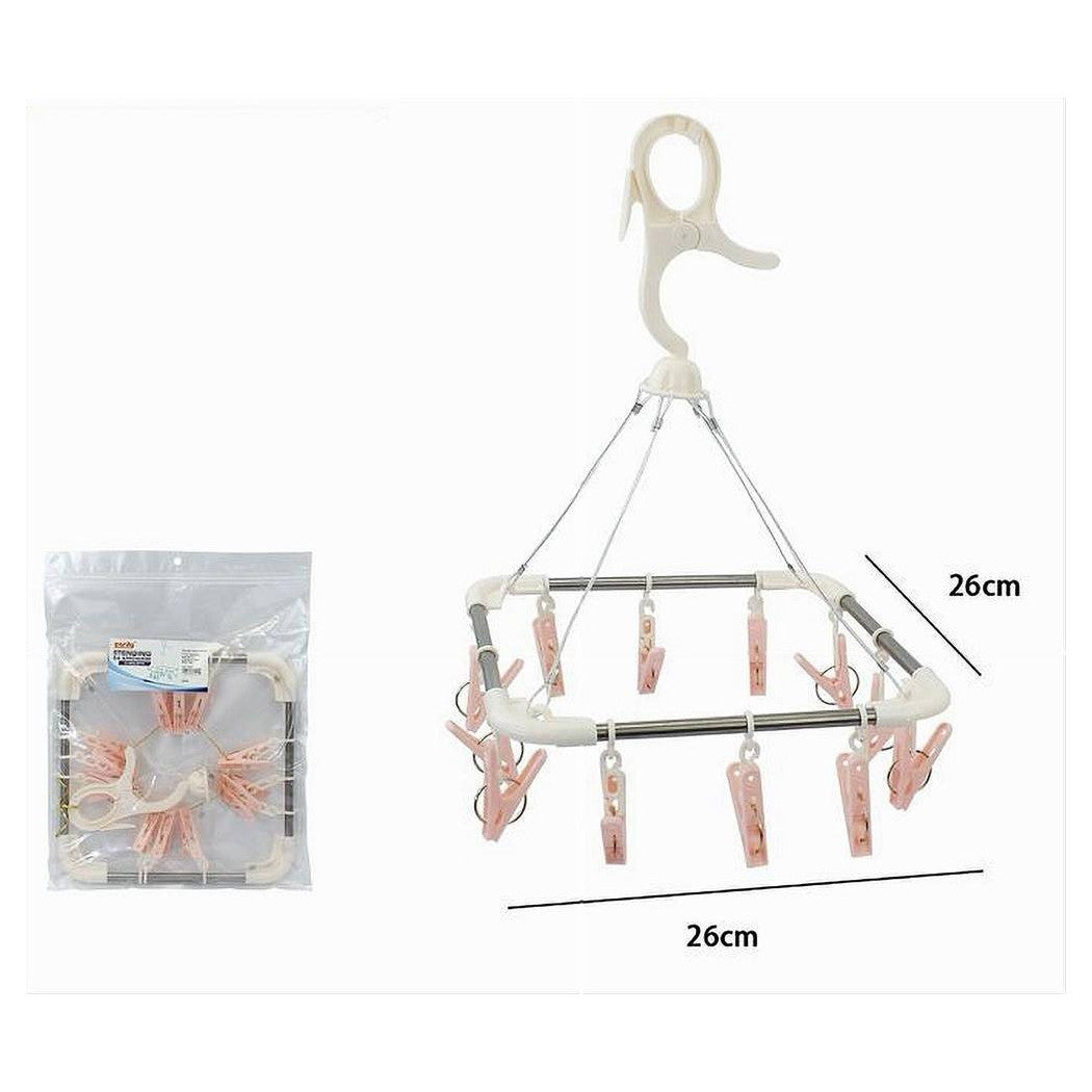 Trade Shop - Stendibiancheria 12 Pinze Mollette Quadrato Stendino Biancheria Con Gancio 79541 -