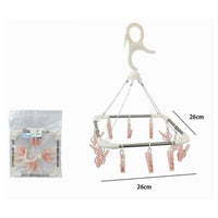 Trade Shop - Stendibiancheria 12 Pinze Mollette Quadrato Stendino Biancheria Con Gancio 79541 -