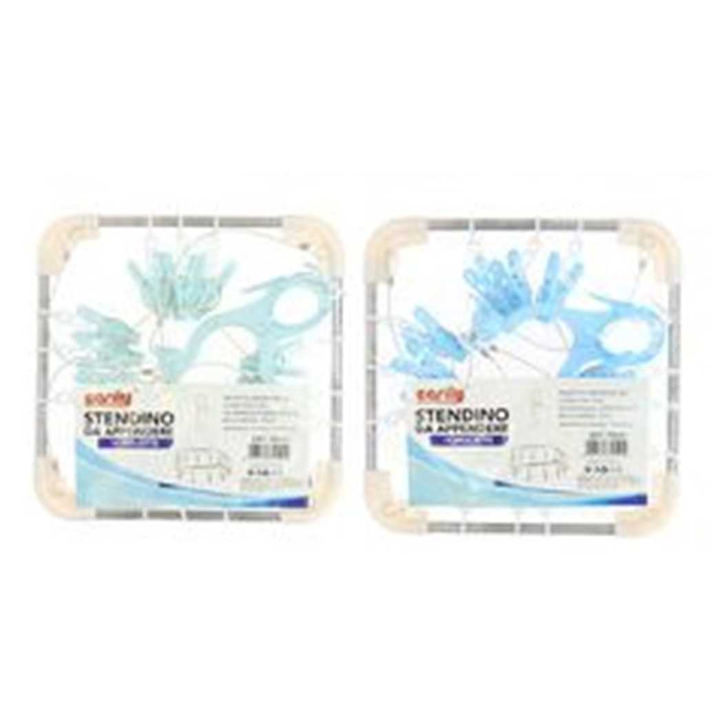 Trade Shop - Stendibiancheria 12 Pinze Mollette Quadrato Stendino Biancheria Con Gancio 79541 -