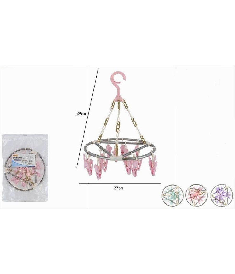 Stendibiancheria 15 Pinze Mollette Rotondo Stendino Biancheria Con Gancio 79542         