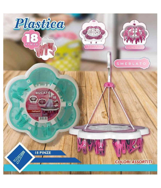 Stendibiancheria Plastica Bucato 18 Pinze Forma Fiore Stendino Biancheria 38302         