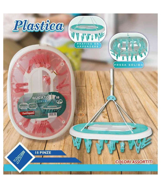 Stendino Bucato In Plastica 18 Pinze Mollette Ovale Biancheria Asciugatura 38301         