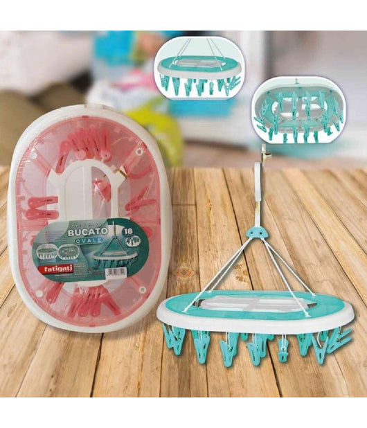 Stendino Bucato In Plastica 18 Pinze Mollette Ovale Biancheria Asciugatura 38301         