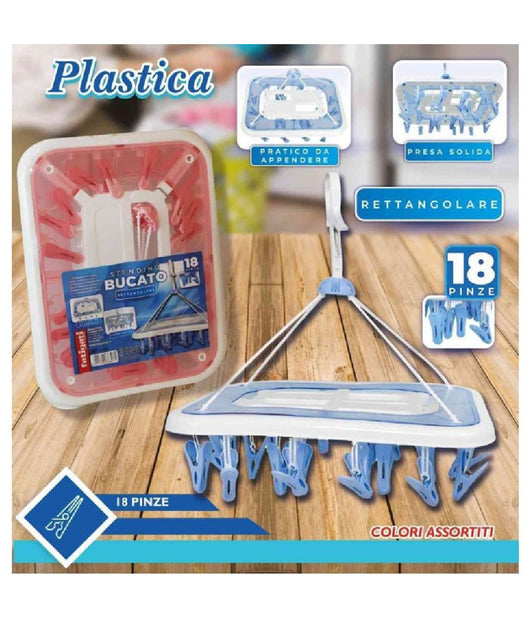 Stendino Bucato In Plastica 18 Pinze Rettangolare Biancheria Asciugatura 38306         