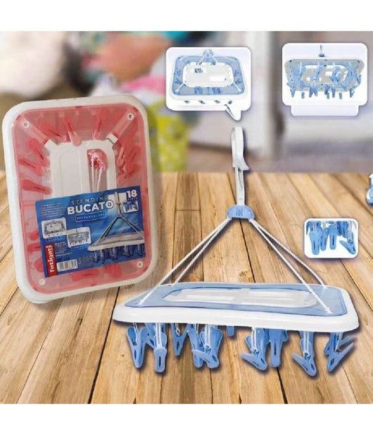 Stendino Bucato In Plastica 18 Pinze Rettangolare Biancheria Asciugatura 38306         