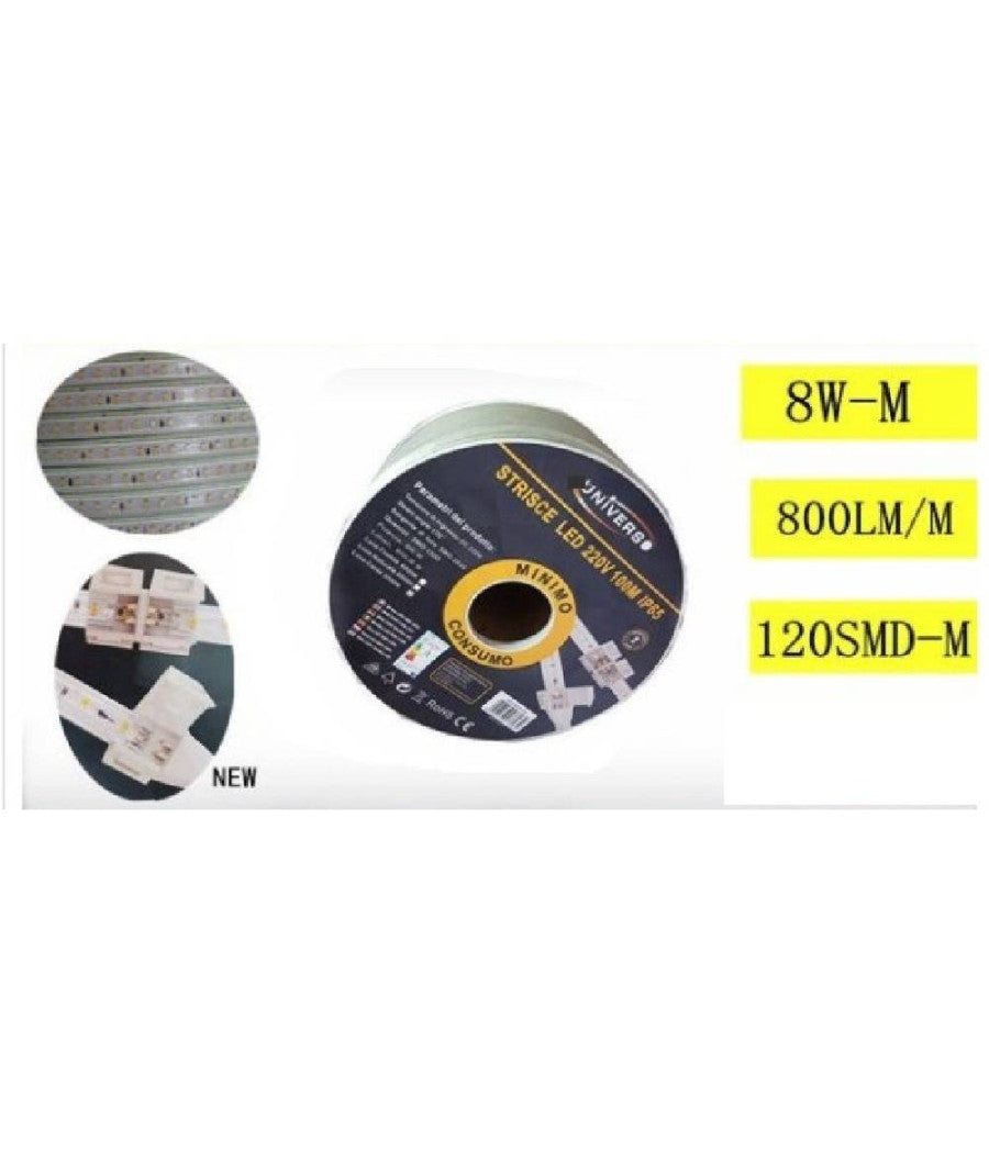 Strip Led 2835 120d 9.5 Mm 100 Mt 220v Luce Calda Fredda Naturale 2835 Smd         