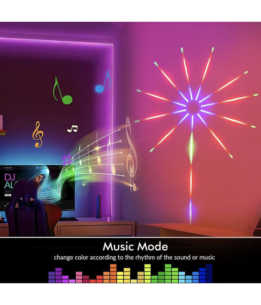 Trade Shop - Strip Led Adesiva Effetto Fuochi D'artificio Controllo Smart A Tempo Di Musica -