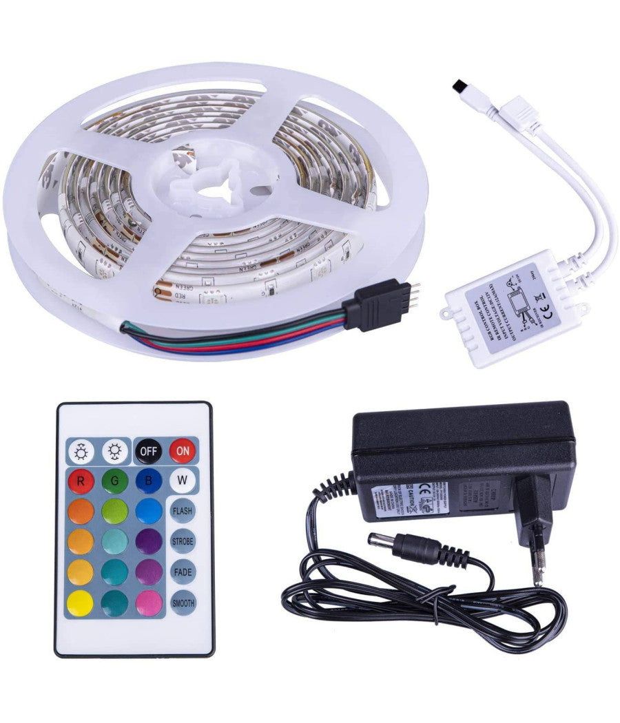 Strip Led Bobina 5 Metri Rgb 24v Smd 5050 Multicolor 16w/m Ip65 300 Led Striscia         