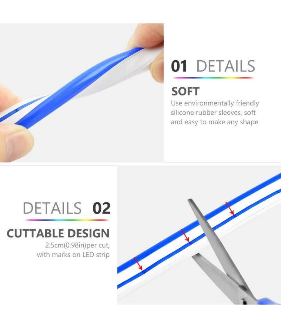 Strip Led Fluorescente Effetto Tubo Neon Colorato Impermeabile In Silicone Dc12v         