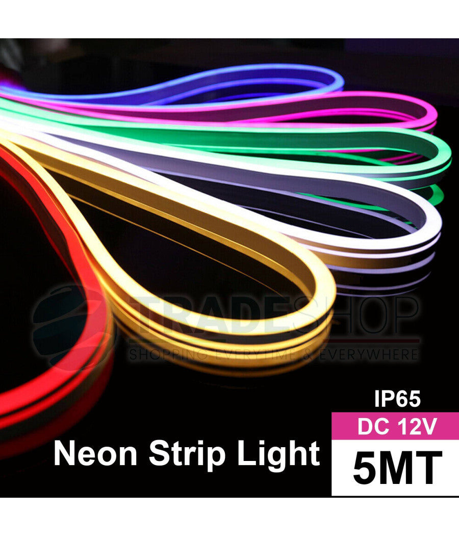 Strip Led Fluorescente Effetto Tubo Neon Colorato Impermeabile In Silicone Dc12v  -giallo      -
