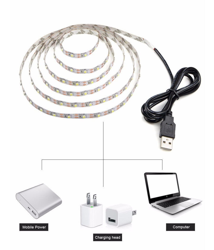 Strip Led Luce Fredda Striscia 90 Cm Usb Per Retroilluminazione Televisore Tv         