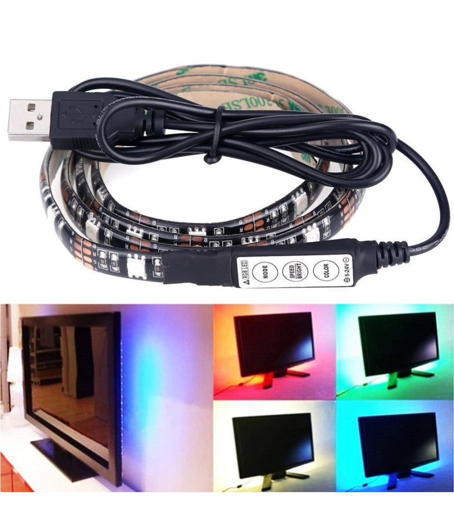 Strip Led Rgb Striscia 200cm Con Attacco Usb Per Retroilluminazione Televisore         