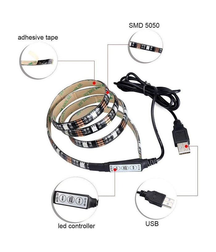 Strip Led Striscia Usb 100cm L5 6.48w 5v Per Retroilluminazione Televisore Tv         