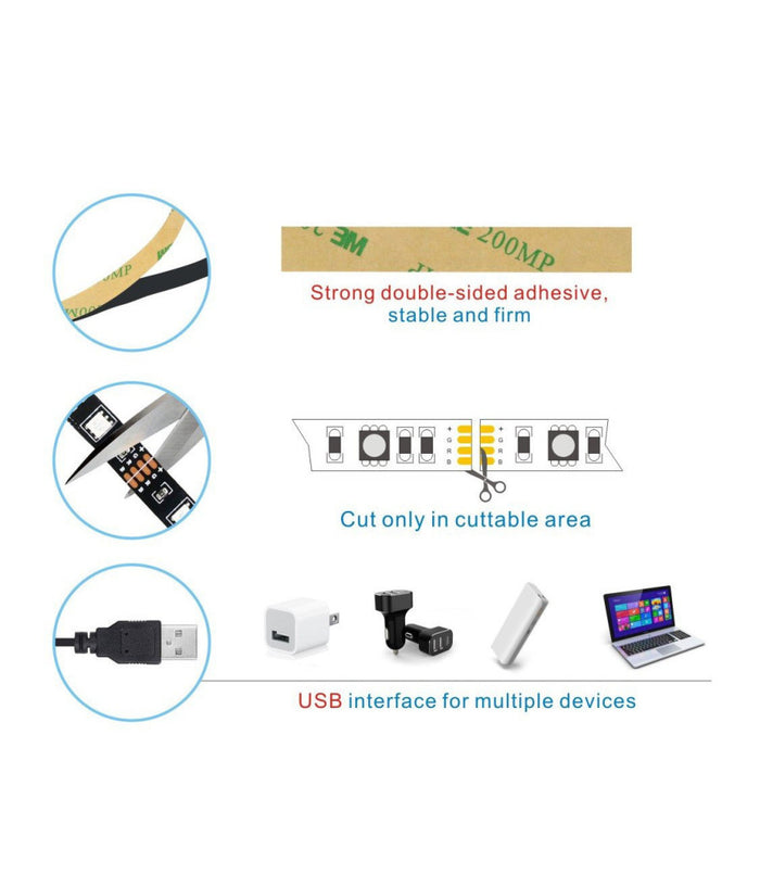 Strip Led Striscia Usb 100cm L5 6.48w 5v Per Retroilluminazione Televisore Tv         