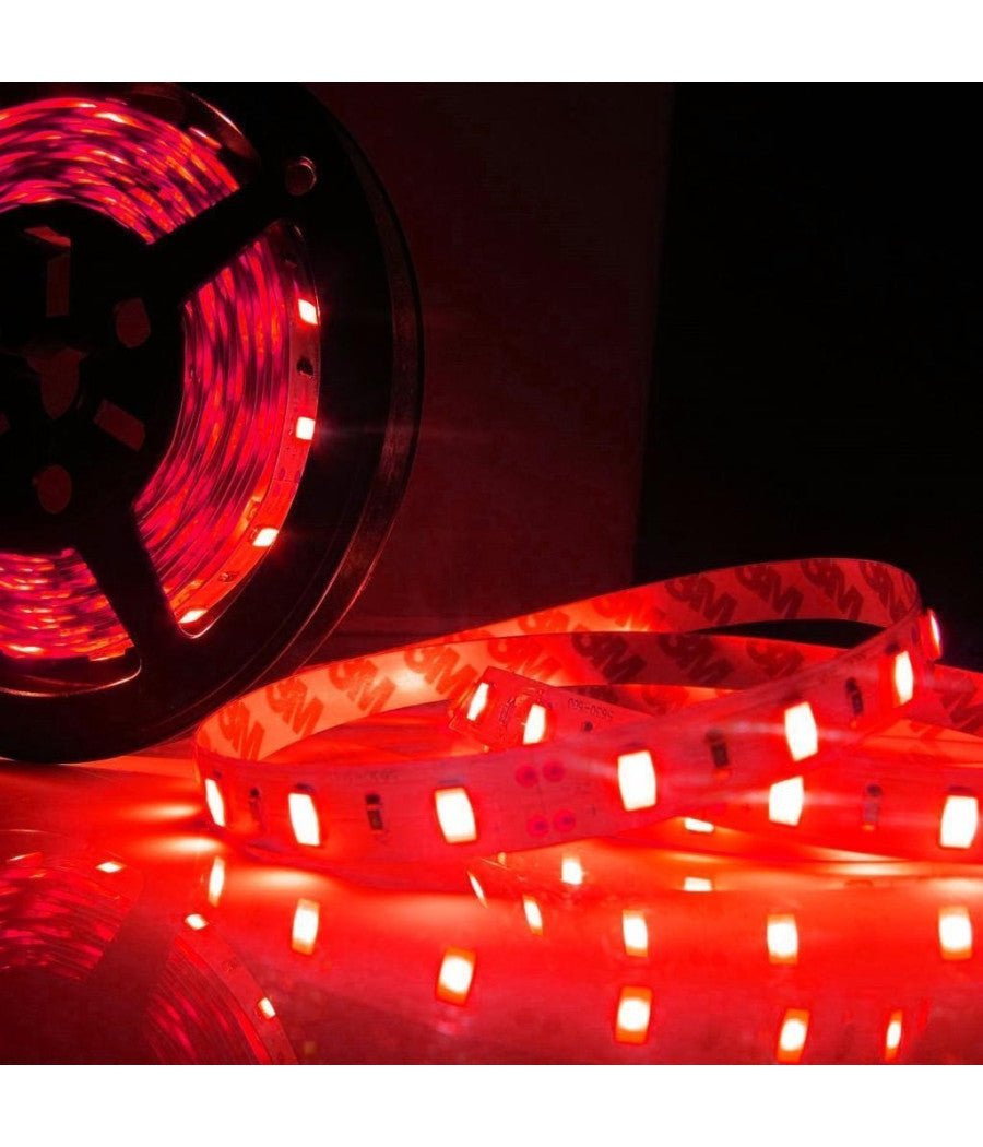 Strip Smd Bobina Striscia Led 5050 Flessibile 5mt Adesiva Interno Esterno Ip65  -rosso      -