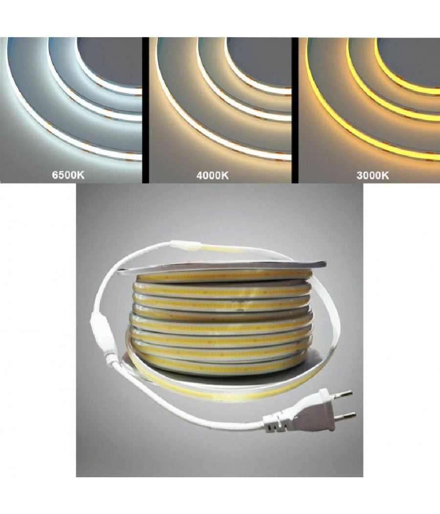 Strisce Led Cob Gommata 220v 14w/m 1400lm/m Ip65 Bobina 50 Metri         