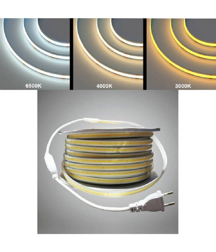 Strisce Led Cob Gommata 220v 14w/m 1400lm/m Ip65 Bobina 50 Metri         