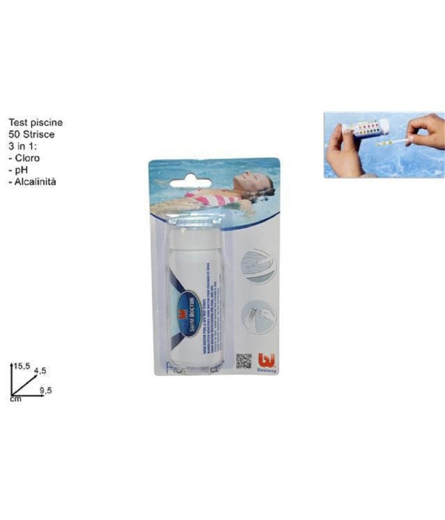 Trade Shop - Strisce Test Acqua Piscine Spa 3in1 50 Pz 3 Funzioni Cloro Ph E Alcalinità 58142 -