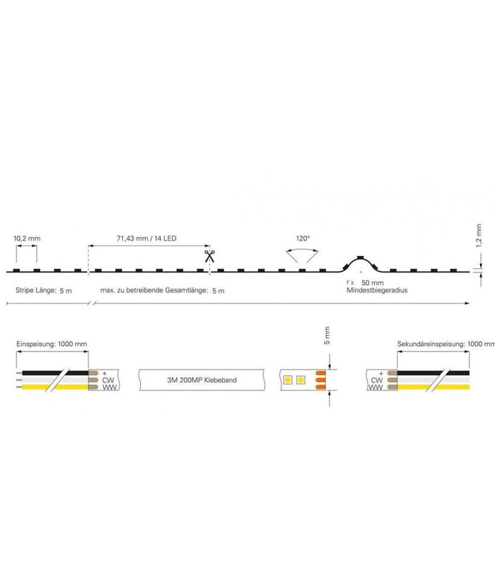 Striscia 980led 55w Cct Da 3000k A 6500k 24v Dimmerabile Strip Adesiva Bobina 5mt         