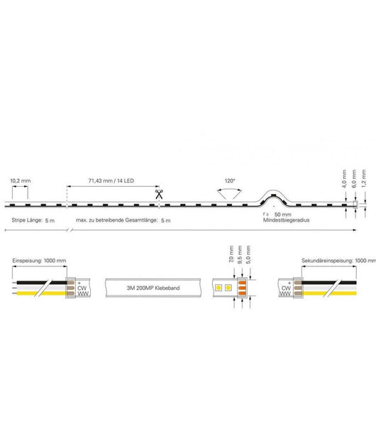 Striscia 980led 62w Cct Da 3000k A 6500k 24v Impermeabile Dimmerabile Bobina 5mt         