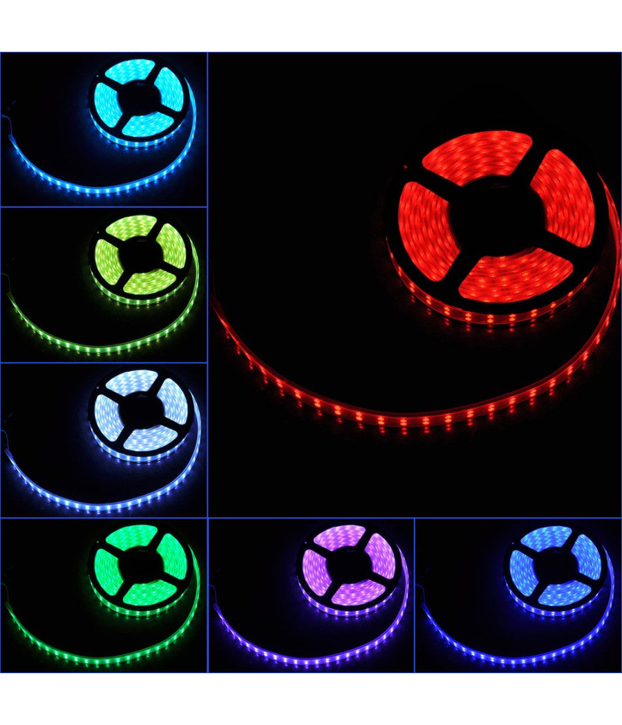 Striscia A Led Rgb 5 Mt Metri 300 Smd 5050 Bobina Strip Adesiva Con Telecomando         