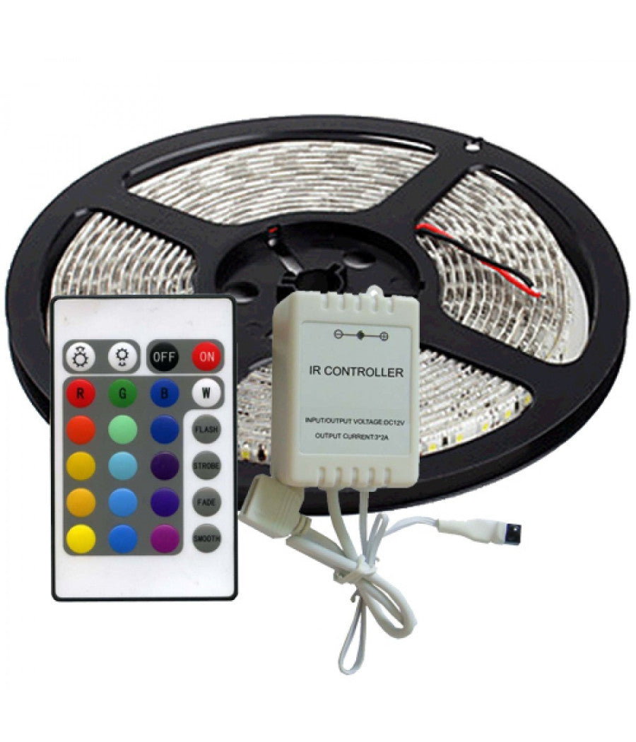 Striscia A Led Rgb 5 Mt Metri 300 Smd 5050 Bobina Strip Adesiva Con Telecomando         