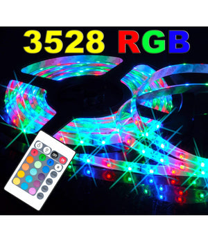 Striscia A Led Smd 3528 Rgb Ip65 5 Metri Bobina Con Alimentatore E Telecomando         