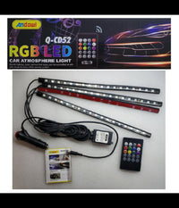 Striscia Interni Auto 12led Rgb Luci Vano Piedi Atmosfera Telecomando 12v Q-cd52         