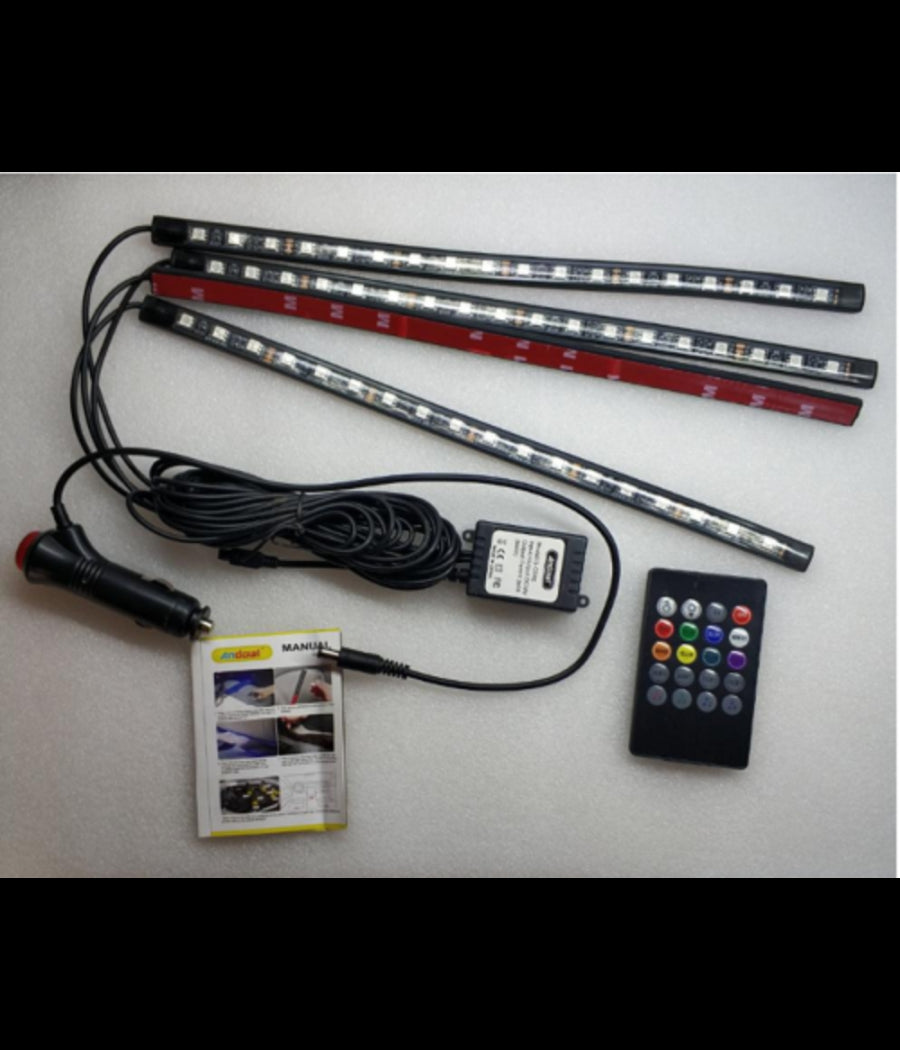 Striscia Interni Auto 12led Rgb Luci Vano Piedi Atmosfera Telecomando 12v Q-cd52         