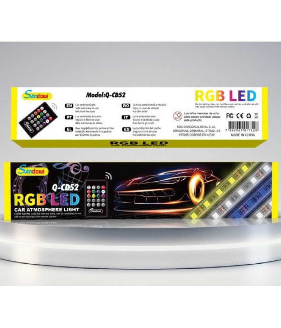 Striscia Interni Auto 12led Rgb Luci Vano Piedi Atmosfera Telecomando 12v Q-cd52         