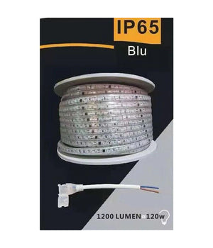 Striscia Led 3535 220v 12w/mt 120led/mt 100 Mt 8mm Vari Colori Di Luce 3535-120d  -blu      -