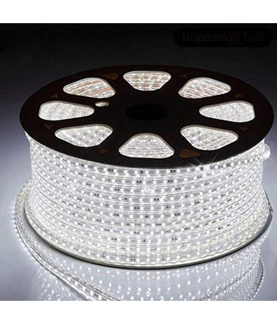 Striscia Led 5050 Flessibile Bobina 100mt Luce Bianco Freddo Esterno 220v         