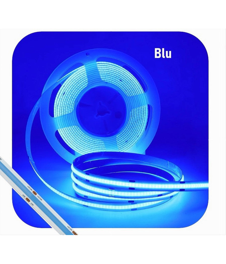 Striscia Led Cob Bobina 5mt Flessibile Dc 24v Varie Temperature Colore Cob-24v-320  -blu      -