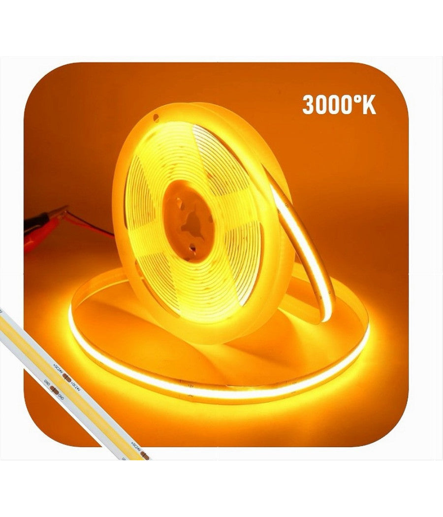 Striscia Led Cob Bobina 5mt Flessibile Dc 24v Varie Temperature Colore Cob-24v-320  -bianco Caldo      -