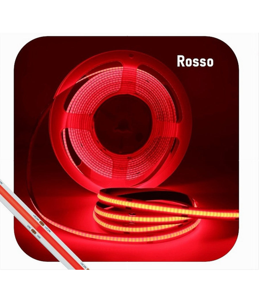 Striscia Led Cob Bobina 5mt Flessibile Dc 24v Varie Temperature Colore Cob-24v-320  -rosso      -