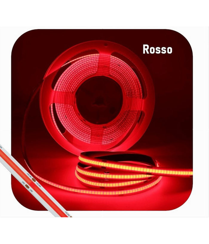 Striscia Led Cob Bobina 5mt Flessibile Dc 24v Varie Temperature Colore Cob-24v-320  -rosso      -